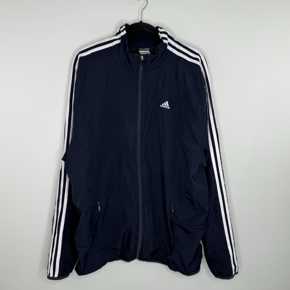Adidas Clima365 Men's Windbreaker Full Zip Jacket Size XL Navy Blue Warmup EUC